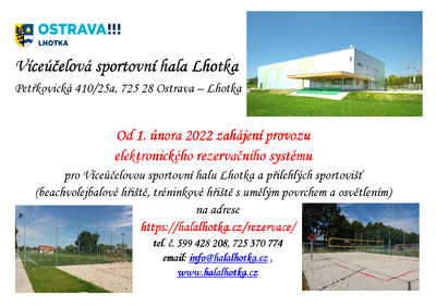 Elektronický rezervační systém pro Víceúčelovou sportovní halu Lhotka a přilehlých sportovišť