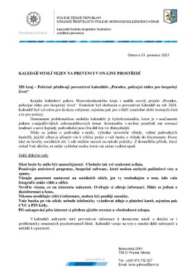 KYBERKRIMINALITA - DISTRIBUCE PREVENTIVNÍCH KALENDÁŘŮ - ČLÁNEK