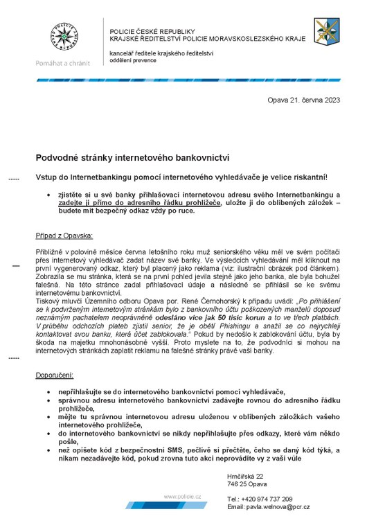 Podvodné stránky internetového bankovnictví