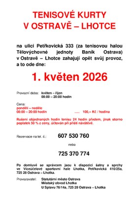 TENISOVÉ KURTY  V OSTRAVĚ – LHOTCE
