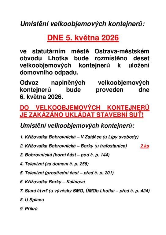 Velkoobjemové kontejnery k uložení domovního odpadu