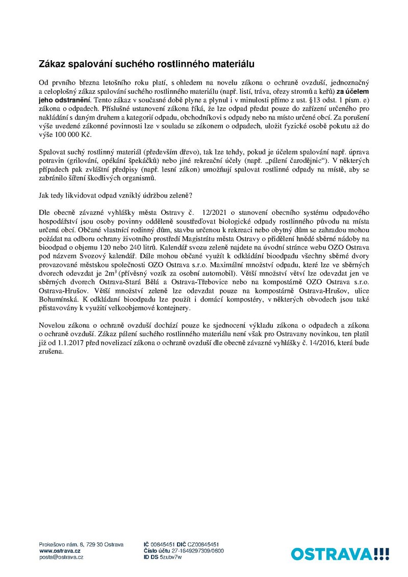Zákaz spalování suchého rostlinného materiálu