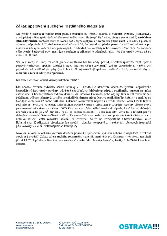 Zákaz spalování suchého rostlinného materiálu